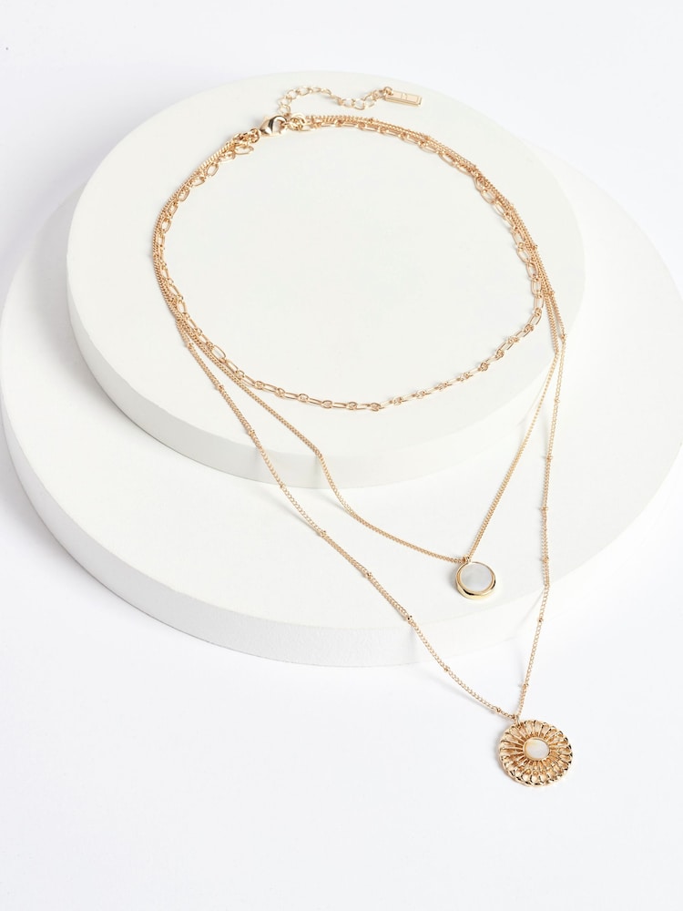 Gold Tone Floral 3 Row Necklace - Image 1 of 2