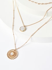 Gold Tone Floral 3 Row Necklace - Image 2 of 2