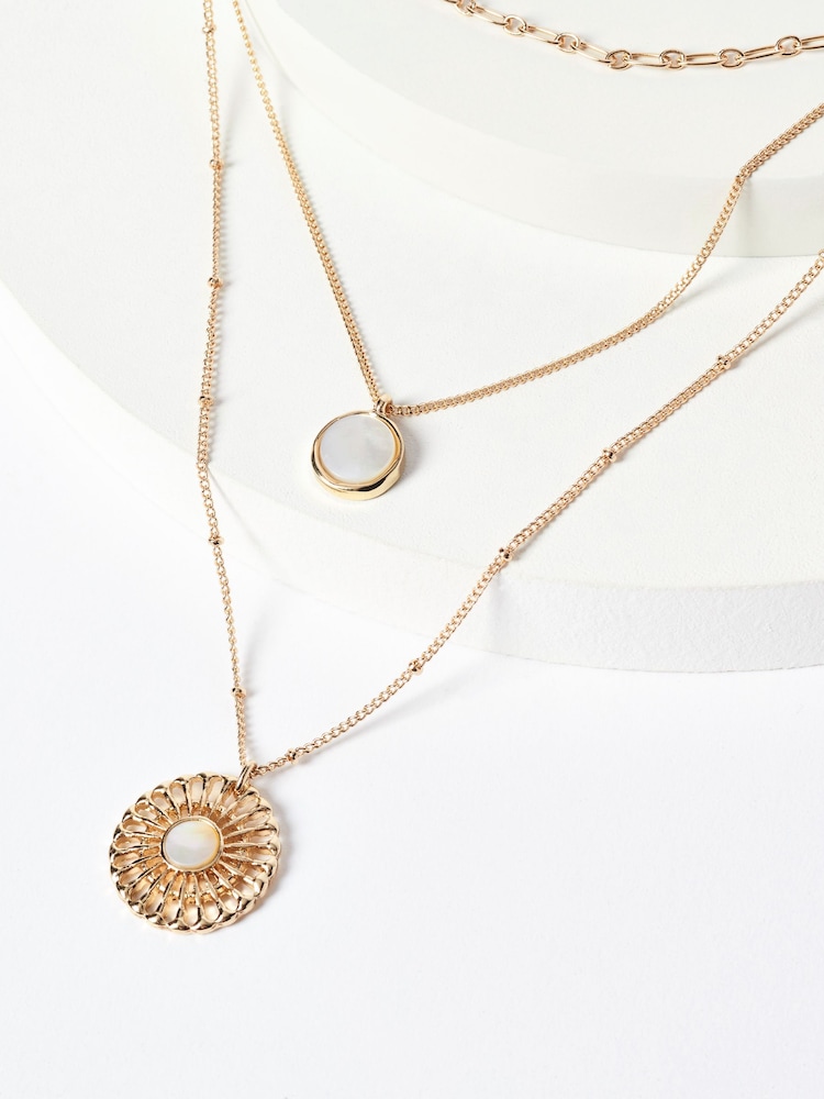 Gold Tone Floral 3 Row Necklace - Image 2 of 2