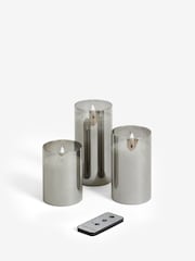 Set of 3 Charcoal Grey Glass LED Candles - Image 2 of 2