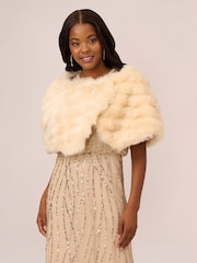 Adrianna Papell Natural Faux Fur Brooch Coverup - Image 1 of 6