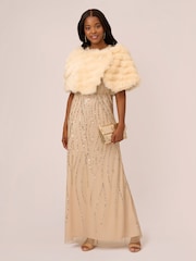 Adrianna Papell Natural Faux Fur Brooch Coverup - Image 2 of 6