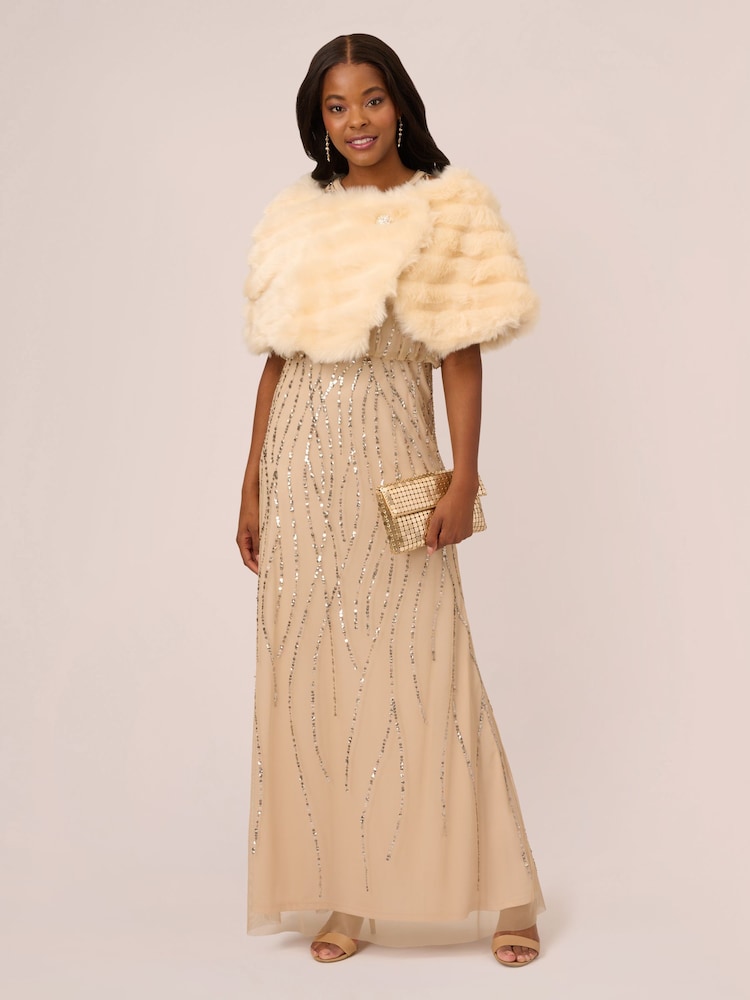Adrianna Papell Natural Faux Fur Brooch Coverup - Image 2 of 6