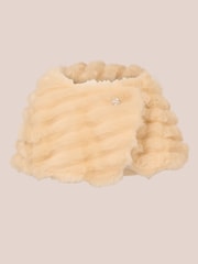 Adrianna Papell Natural Faux Fur Brooch Coverup - Image 3 of 6