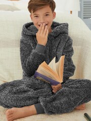Szary - Soft Touch Teddy Borg Fleece All-In-One (3-16yrs) - Image 4 of 11