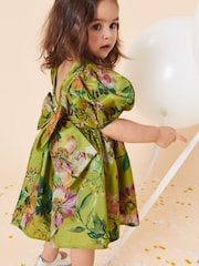 Olive Green Floral Print Taffeta Dress (3mths-8yrs) - Image 4 of 7