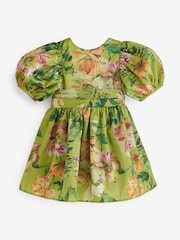 Olive Green Floral Print Taffeta Dress (3mths-8yrs) - Image 5 of 7