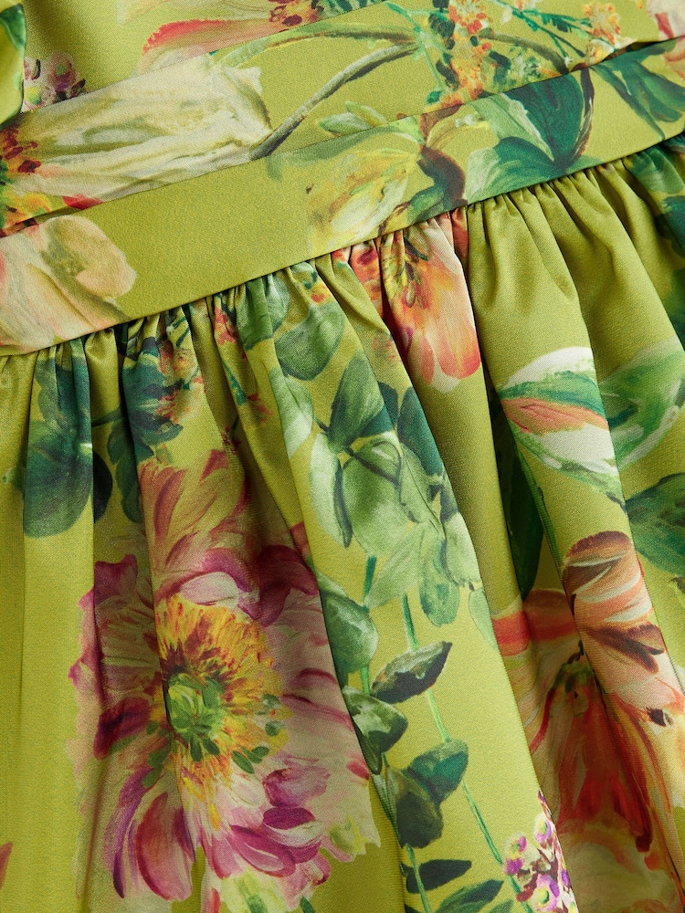 Olive Green Floral Print Taffeta Dress (3mths-8yrs) - Image 7 of 7 Olive Green Floral Print Taffeta Dress (3mths-8yrs) - Image 7 of 7