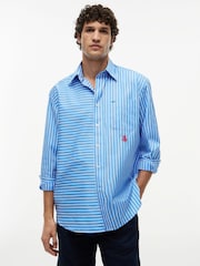 Tommy Hilfiger Blue Oversized Fit Mixed Stripe Poplin Shirt - Image 1 of 5