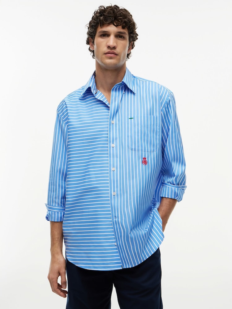 Tommy Hilfiger Blue Oversized Fit Mixed Stripe Poplin Shirt - Image 1 of 5