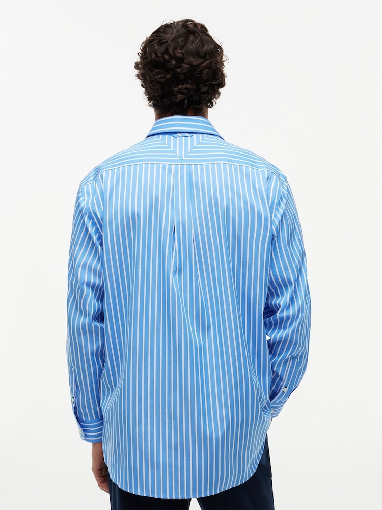 Tommy Hilfiger Blue Oversized Fit Mixed Stripe Poplin Shirt - Image 2 of 5