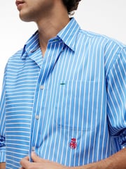 Tommy Hilfiger Blue Oversized Fit Mixed Stripe Poplin Shirt - Image 4 of 5