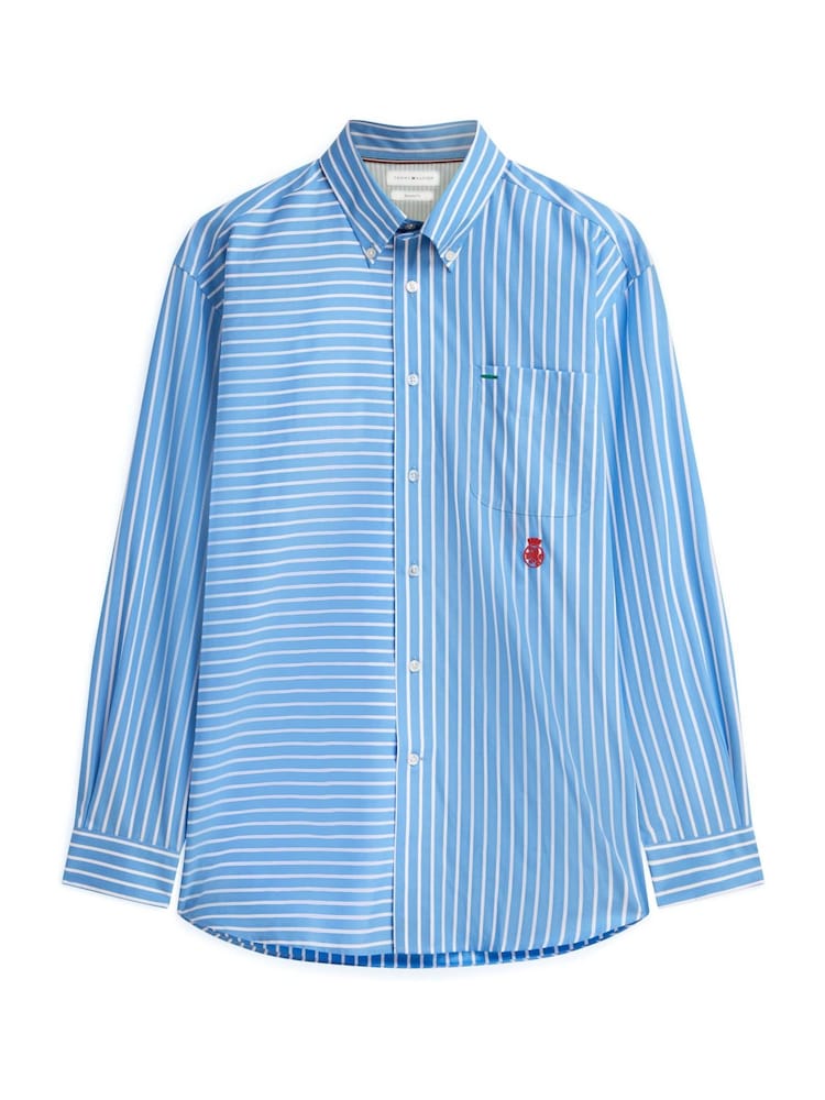 Tommy Hilfiger Blue Oversized Fit Mixed Stripe Poplin Shirt - Image 5 of 5