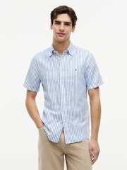 Tommy Hilfiger Blue Regular Linen Blend Bengal Stripe Short Sleeve Shirt - Image 1 of 5