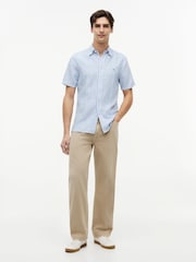 Tommy Hilfiger Blue Regular Linen Blend Bengal Stripe Short Sleeve Shirt - Image 3 of 5
