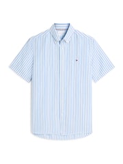 Tommy Hilfiger Blue Regular Linen Blend Bengal Stripe Short Sleeve Shirt - Image 5 of 5