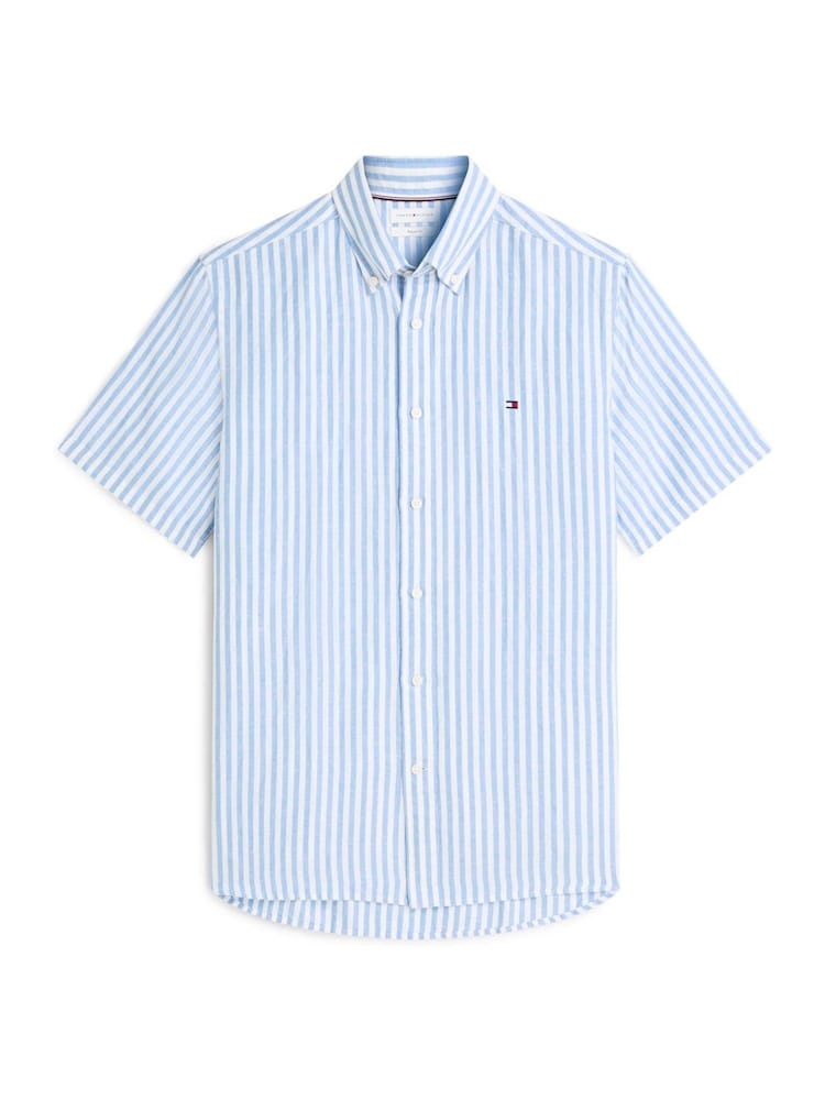 Tommy Hilfiger Blue Regular Linen Blend Bengal Stripe Short Sleeve Shirt - Image 5 of 5 Tommy Hilfiger Blue Regular Linen Blend Bengal Stripe Short Sleeve Shirt - Image 5 of 5