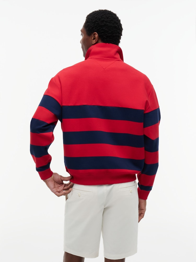 Tommy Hilfiger Red Stripe Mock Neck Quarter-Zip Sweatshirt - Image 2 of 6