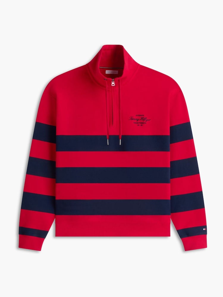 Tommy Hilfiger Red Stripe Mock Neck Quarter-Zip Sweatshirt - Image 6 of 6
