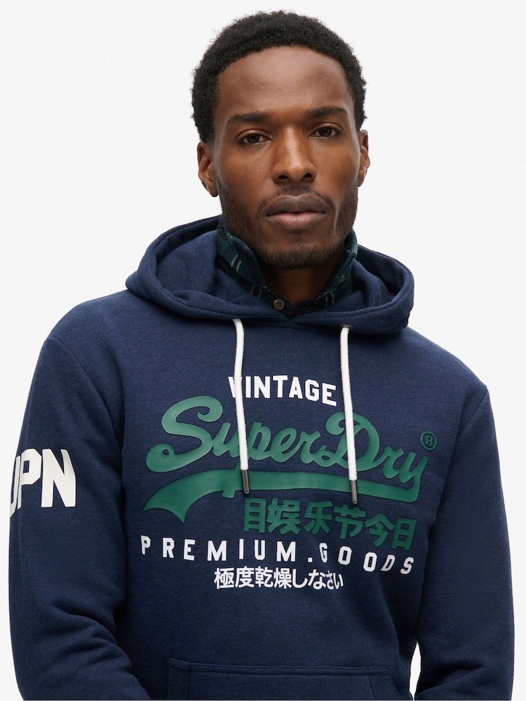 Superdry Blue Vintage Logo Slim Fit Classic Hoodie - Image 3 of 8
