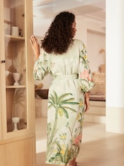Sage Green Flamingo Print Linen Blend Robe - Image 2 of 5