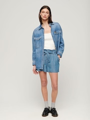 Superdry Blue Vintage Paperbag Shorts - Image 3 of 7