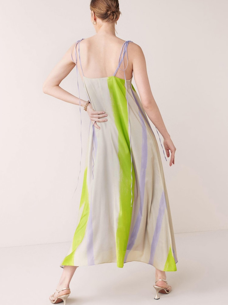 Leuchtend mehrfarbig - Satin-Midikleid mit Streifenmuster - Bild 2 von 3 Leuchtend mehrfarbig - Satin-Midikleid mit Streifenmuster - Bild 2 von 3