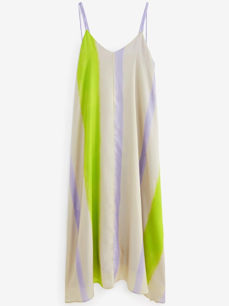 Leuchtend mehrfarbig - Satin-Midikleid mit Streifenmuster - Bild 3 von 3 Leuchtend mehrfarbig - Satin-Midikleid mit Streifenmuster - Bild 3 von 3