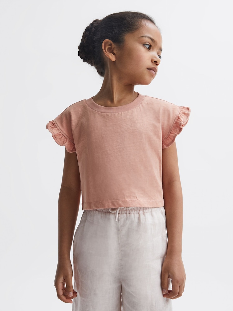 Reiss Multi Saskia 4-9 yrs Two Pack Ruffle Sleeve Cropped T-Shirts - Image 1 of 11