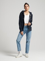 modra - Superdry s kapuco, zadrgo in izvezenim vintage logotipom  - Slika 5 iz 12