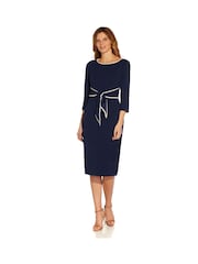 Adrianna Papell Blue Tipped Crepe Tie Dress - Image 1 of 5
