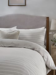 Natural Greige Brushed Textured Stripe Duvet Cover and Pillowcase Set - Image 1 of 4
