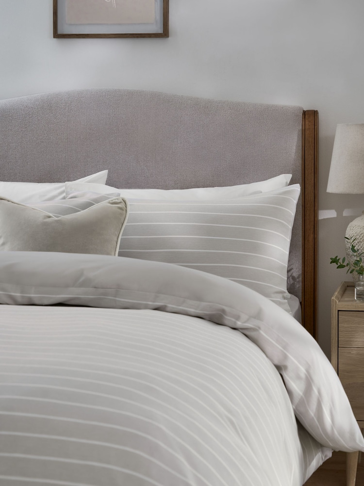 Natural Greige Brushed Textured Stripe Duvet Cover and Pillowcase Set - Image 1 of 4