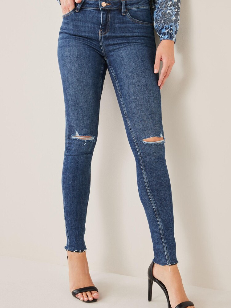 Dark Blue Ripped Skinny Jeans - Image 1 of 4