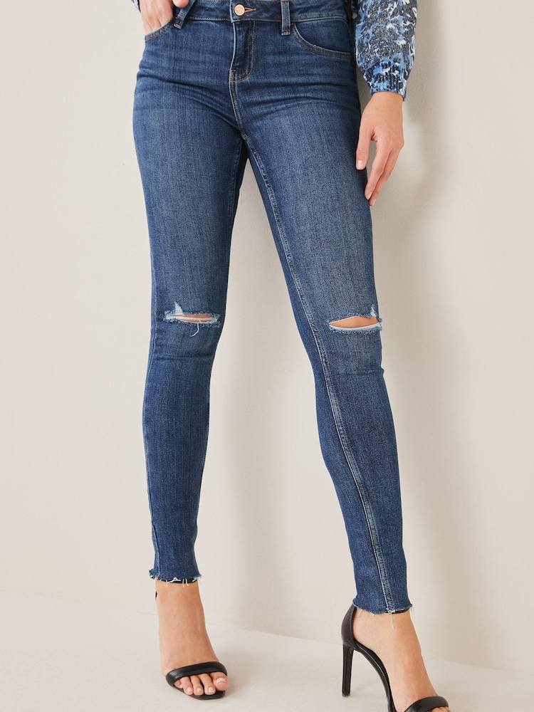 Dark Blue Ripped Skinny Jeans - Image 1 of 4 Dark Blue Ripped Skinny Jeans - Image 1 of 4