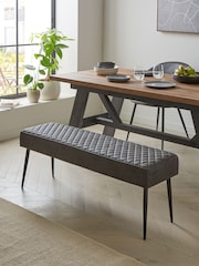 Monza Faux Leather Dark Grey Hamilton Quilted Dining Bench - Image 2 of 8