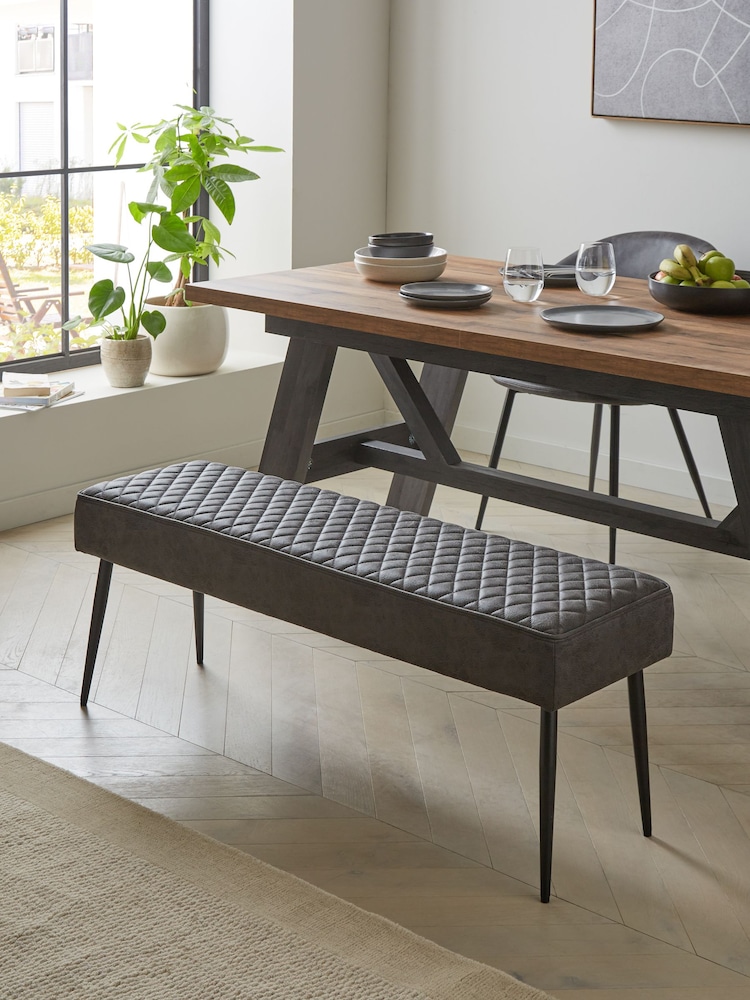 Monza Faux Leather Dark Grey Hamilton Quilted Dining Bench - Image 2 of 8