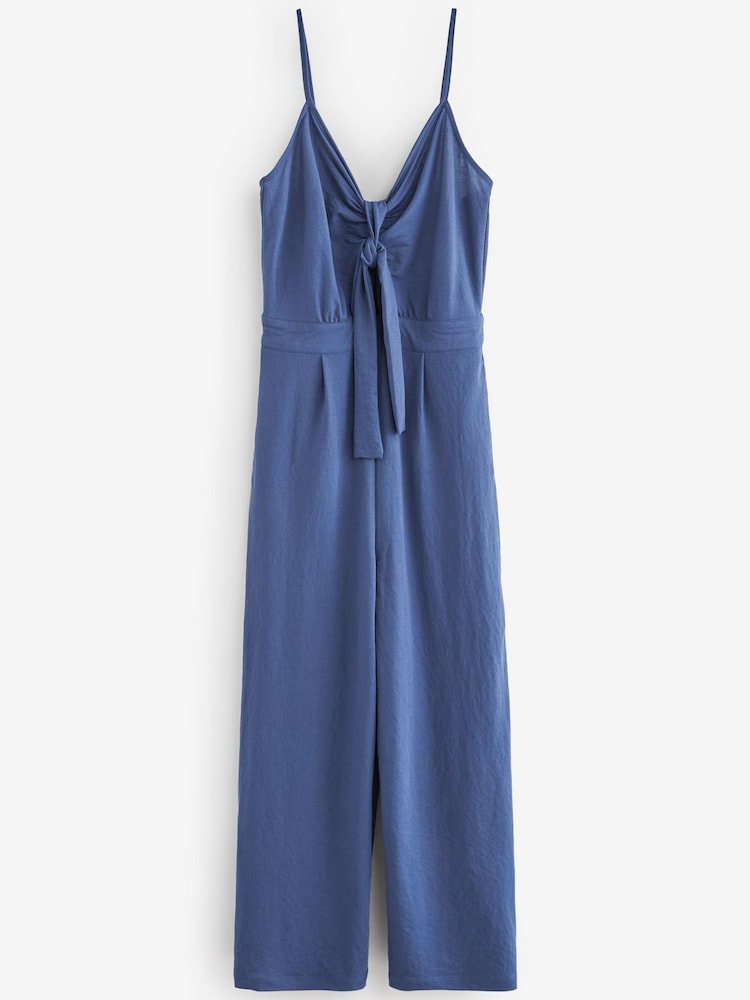 Blue Tie Front Sleeveless Jumpsuit - Image 4 of 4