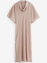 Hellpink bedruckt - Kurzärmeliges Midikleid mit Wasserfallausschnitt - Bild 1 von 1