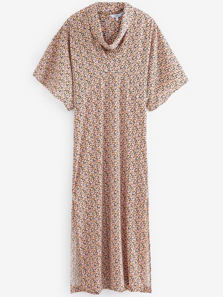 Hellpink bedruckt - Kurzärmeliges Midikleid mit Wasserfallausschnitt - Bild 1 von 1
