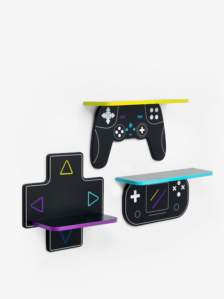3 Pack Black Gamer Kids Shelves - Image 1 of 2