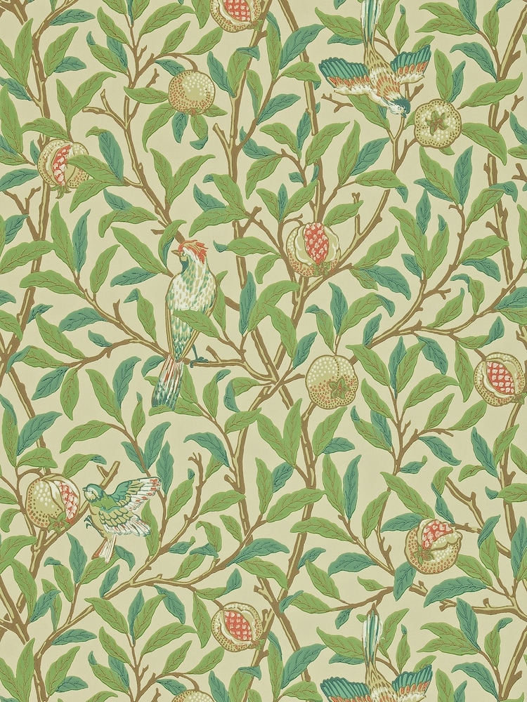 Morris & Co. Green Bird Pomegranate 10.05M Wallpaper - Image 1 of 1