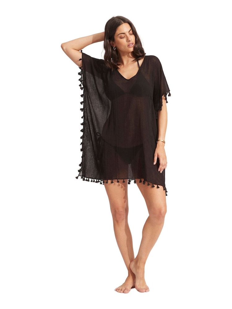 Seafolly Amnesia Tassel Trim 100% Cotton Kaftan - Image 1 of 4