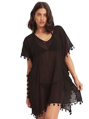 Seafolly Amnesia Tassel Trim 100% Cotton Kaftan - Image 3 of 4