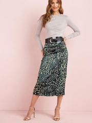 Animal Satin Jacquard Ruched Midi Skirt - Image 1 of 2