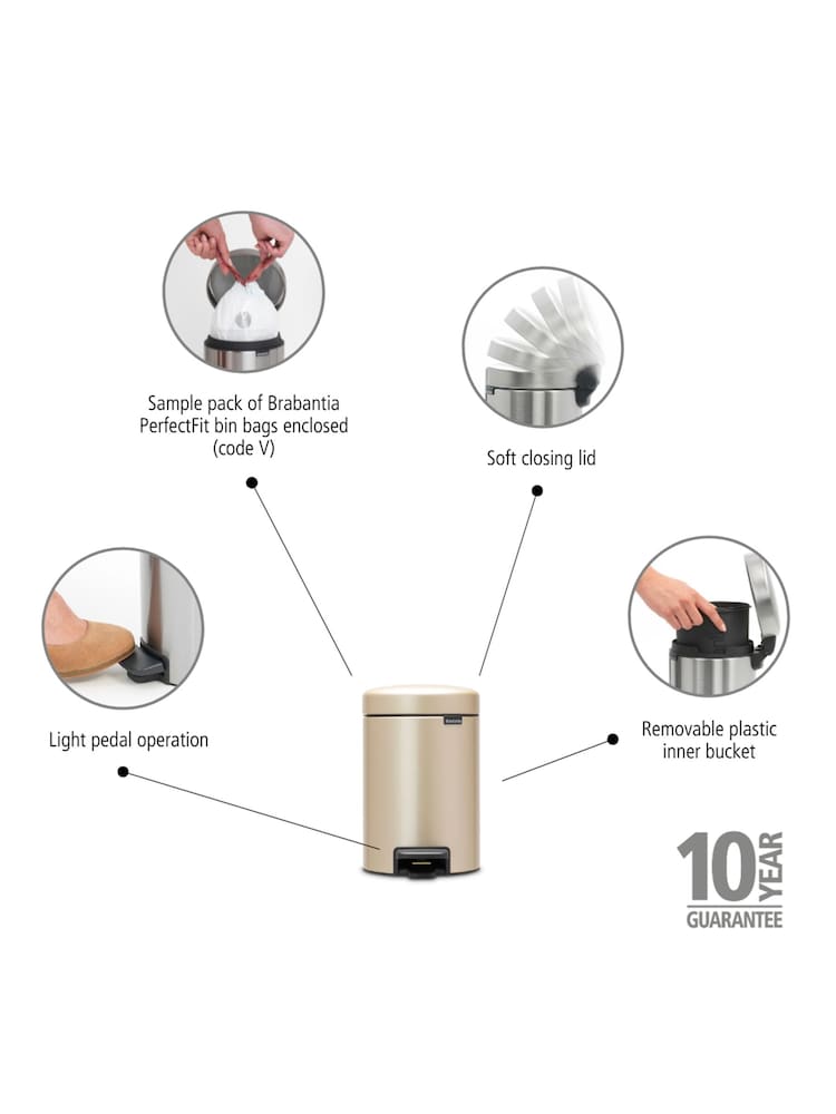 Brabantia Metallic Gold NewIcon Pedal Bin 3L - Image 6 of 6