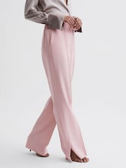 Reiss Pink Marina Petite Wide Leg Split Hem Trousers - Image 1 of 6