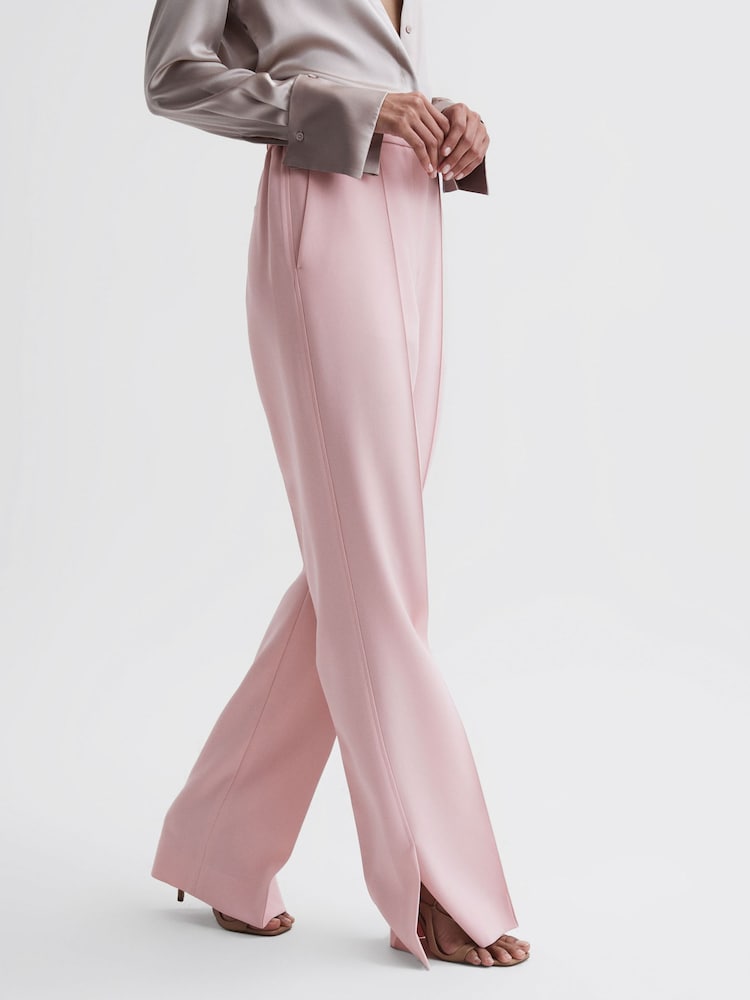 Reiss Pink Marina Petite Wide Leg Split Hem Trousers - Image 1 of 6