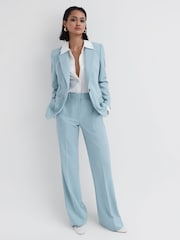 Reiss Blue Clara Wide Leg Wool Blend Trousers - Image 5 of 5
