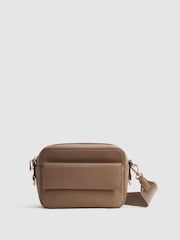Reiss Taupe Cleo Leather Crossbody Camera Bag - Image 1 of 7